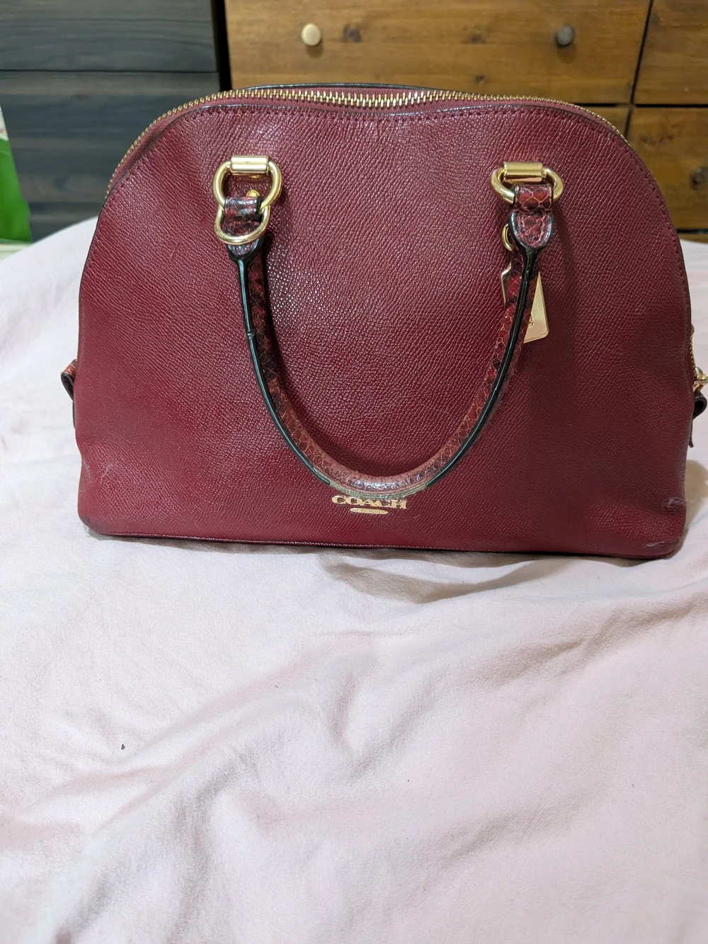 Coach Burgundy Dome Satchel with Gold Hardware